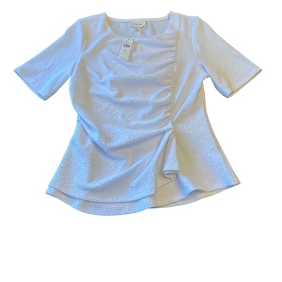 NWT Deletta White Ruched Textured Top M Anthropologie - Picture 1 of 7